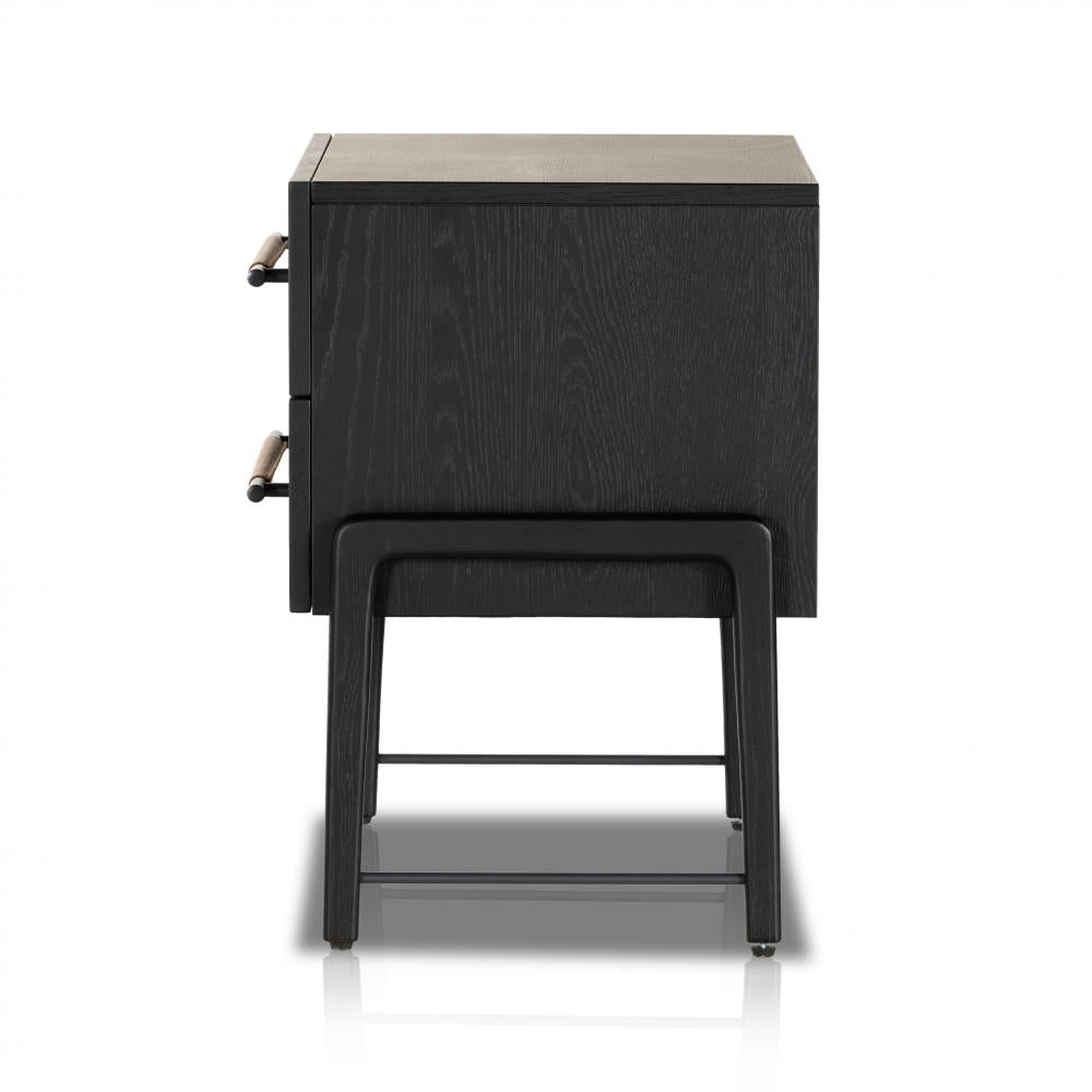 Ebony Black Oak Wood 2 Drawer Nightstand 27 inch