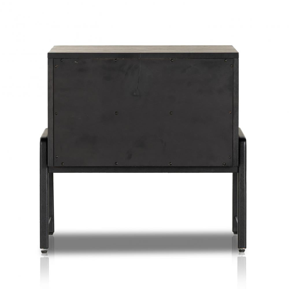Ebony Black Oak Wood 2 Drawer Nightstand 27 inch
