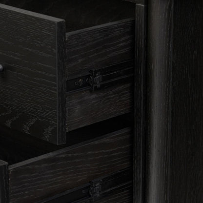 Ebony Black Oak Wood 2 Drawer Nightstand 30 inch