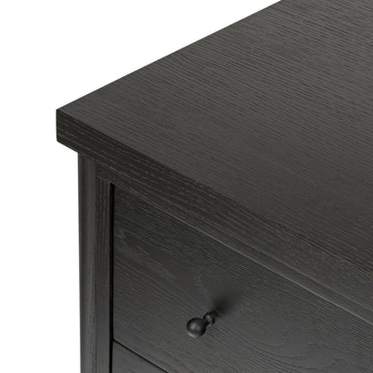 Ebony Black Oak Wood 2 Drawer Nightstand 30 inch