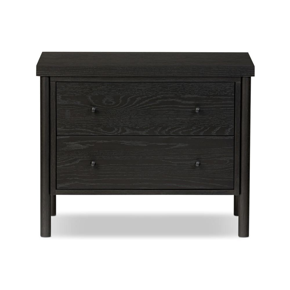 Ebony Black Oak Wood 2 Drawer Nightstand 30 inch