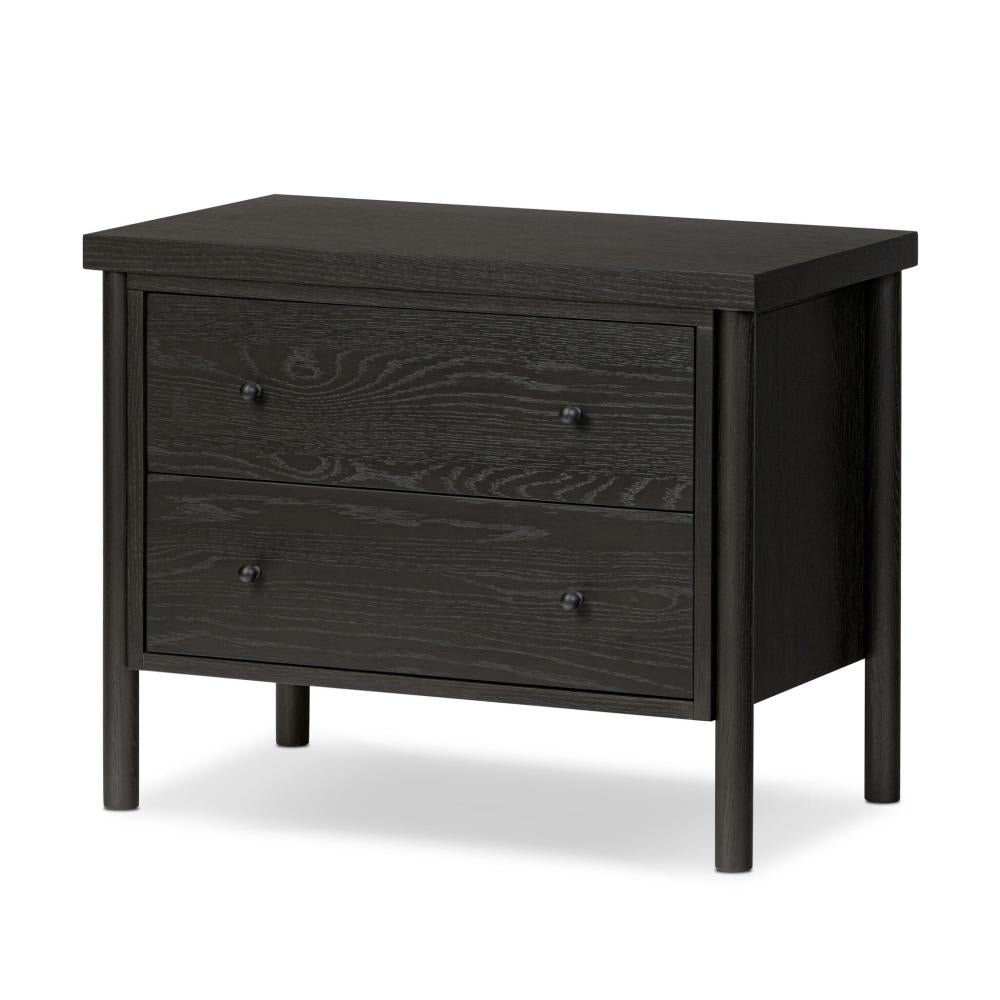 Ebony Black Oak Wood 2 Drawer Nightstand 30 inch