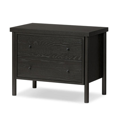 Ebony Black Oak Wood 2 Drawer Nightstand 30 inch