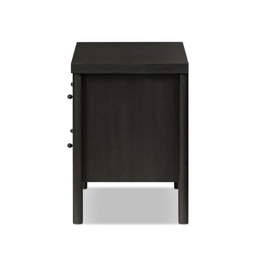 Ebony Black Oak Wood 2 Drawer Nightstand 30 inch