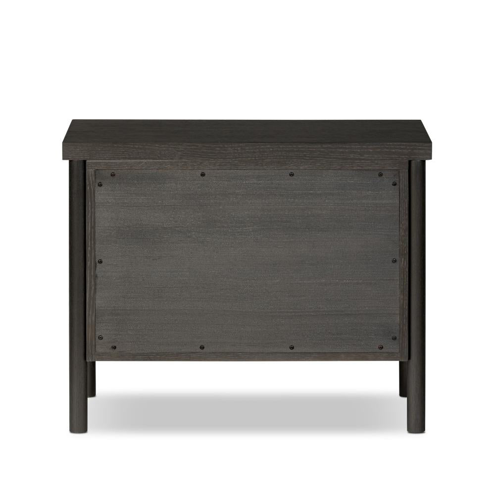 Ebony Black Oak Wood 2 Drawer Nightstand 30 inch