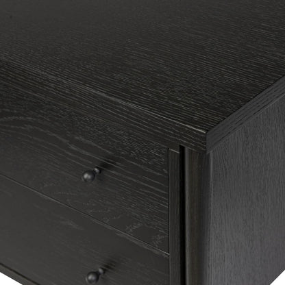 Ebony Black Oak Wood 2 Drawer Nightstand 30 inch