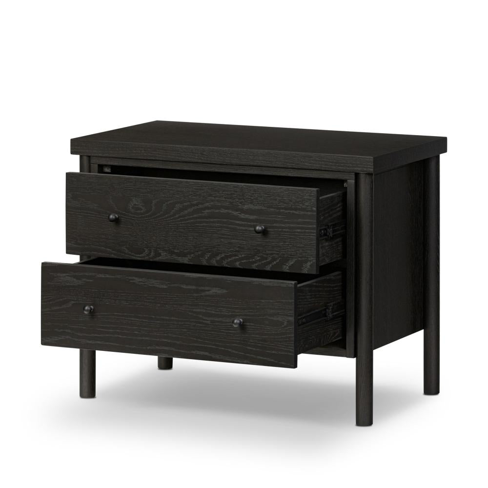 Ebony Black Oak Wood 2 Drawer Nightstand 30 inch