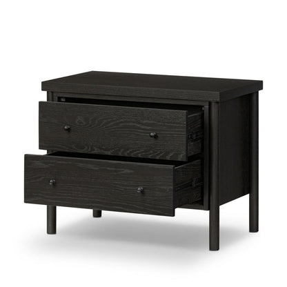 Ebony Black Oak Wood 2 Drawer Nightstand 30 inch