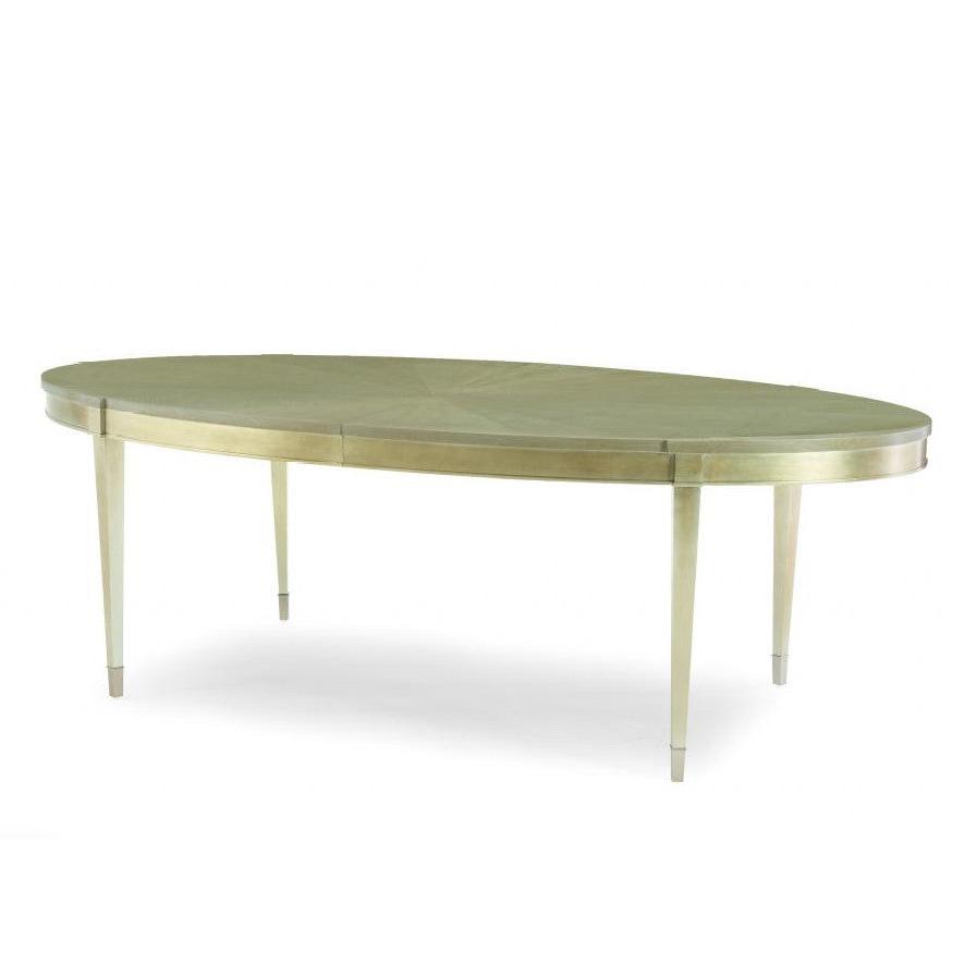 Elegant Oval Extension Dining Table Tiger Maple Wood with Taupe Silver Leaf 90 inch