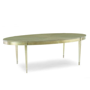 Elegant Oval Extension Dining Table Tiger Maple Wood with Taupe Silver Leaf 90 inch