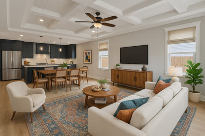 Elevated Boho Chic Living Room & Dining Room Rendering