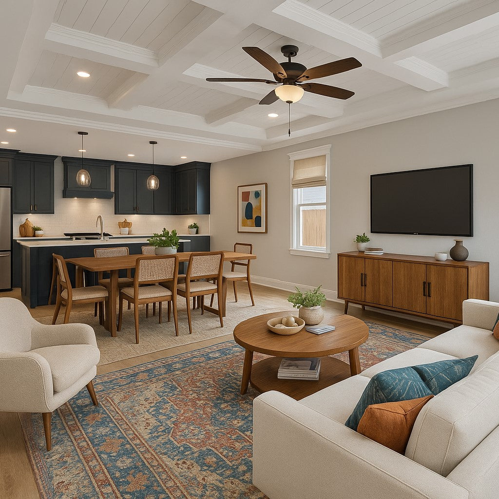 Elevated Boho Chic Living Room & Dining Room Rendering