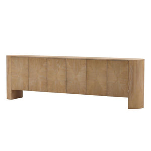 Elm Wood Natural Finish Extra Long Curved Sideboard Cabinet Buffet 111 inch