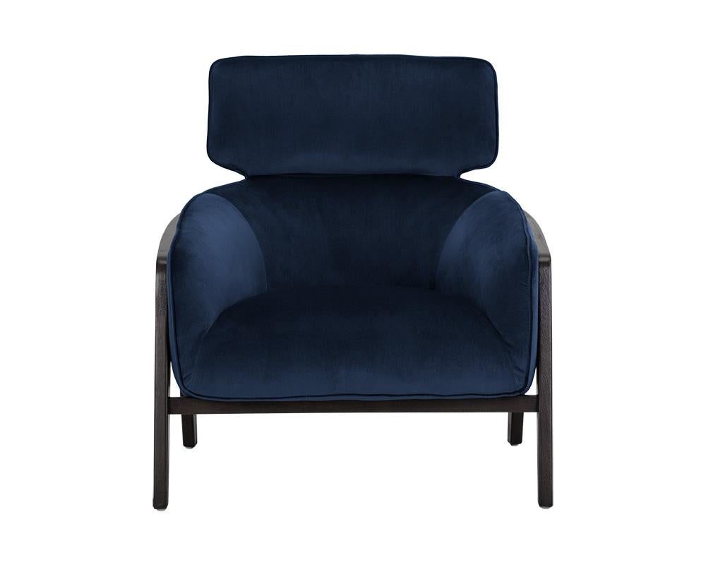 Exposed Brown Solid Birch Wood Frame Lounge Chair Blue Velvet Armchair