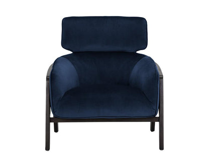 Exposed Brown Solid Birch Wood Frame Lounge Chair Blue Velvet Armchair