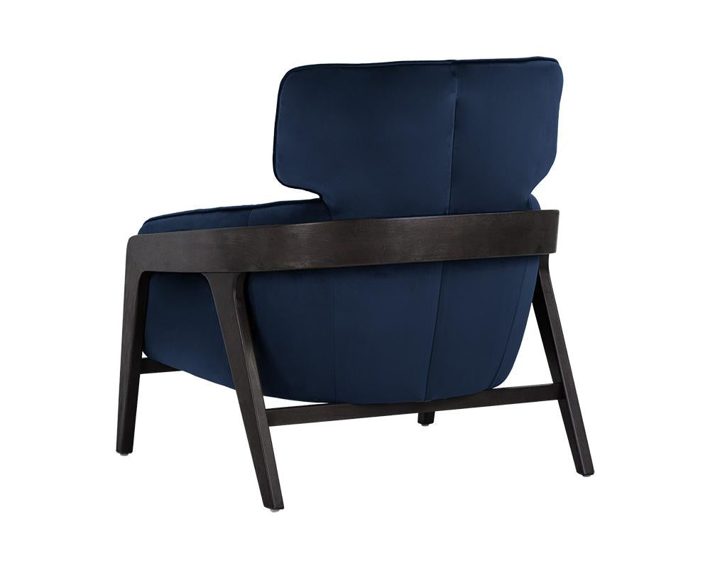 Exposed Brown Solid Birch Wood Frame Lounge Chair Blue Velvet Armchair