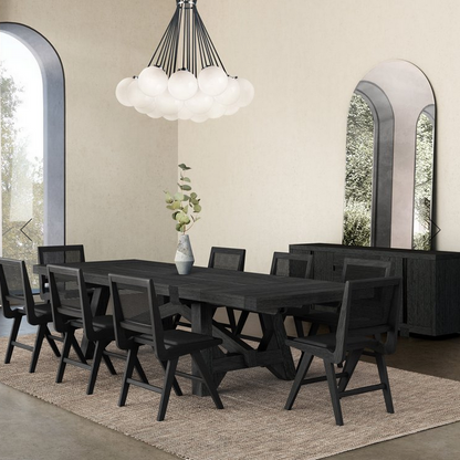 Farmhouse Rectangle Extension Dining Table Black Finish 86 to 122 inch