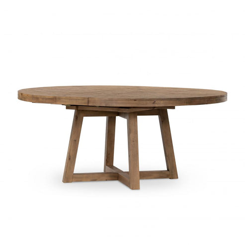 Farmhouse Solid Reclaimed Pine Wood Round Extension Dining Table Rusti ...