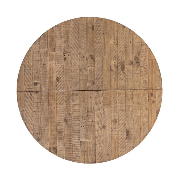 Farmhouse Solid Reclaimed Pine Wood Round Extension Dining Table Rustic Natural Finish 60 inch