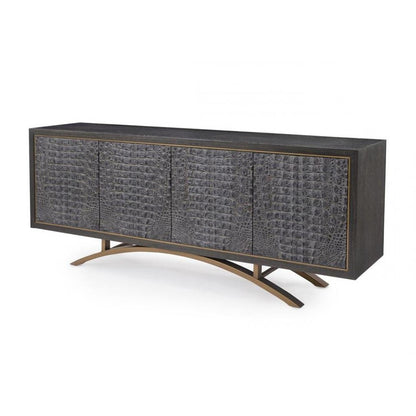 Faux Crocodile Sideboard Gold Cerused Black 76.5 inch