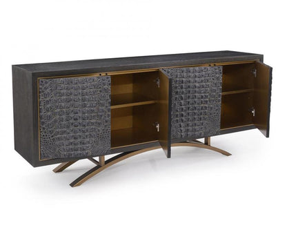 Faux Crocodile Sideboard Gold Cerused Black 76.5 inch