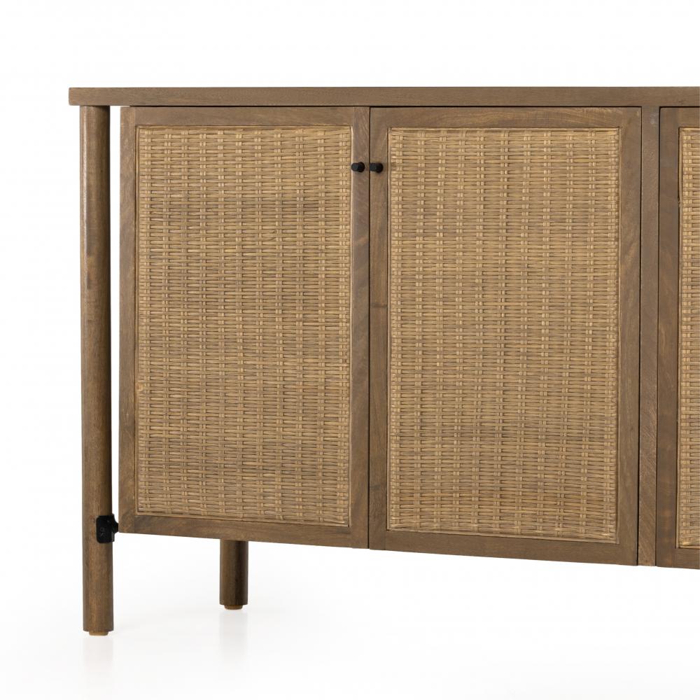 Floating Sideboard Taupe Cane & Solid Mango Wood 74 inch