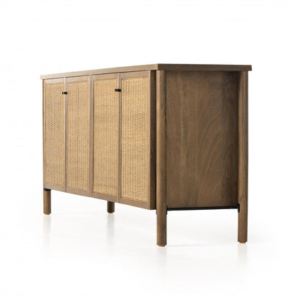 Floating Sideboard Taupe Cane & Solid Mango Wood 74 inch