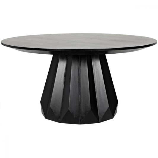 Fluted Pedestal Base Round Dining Table Mahogany Wood Black Finish 60 inch