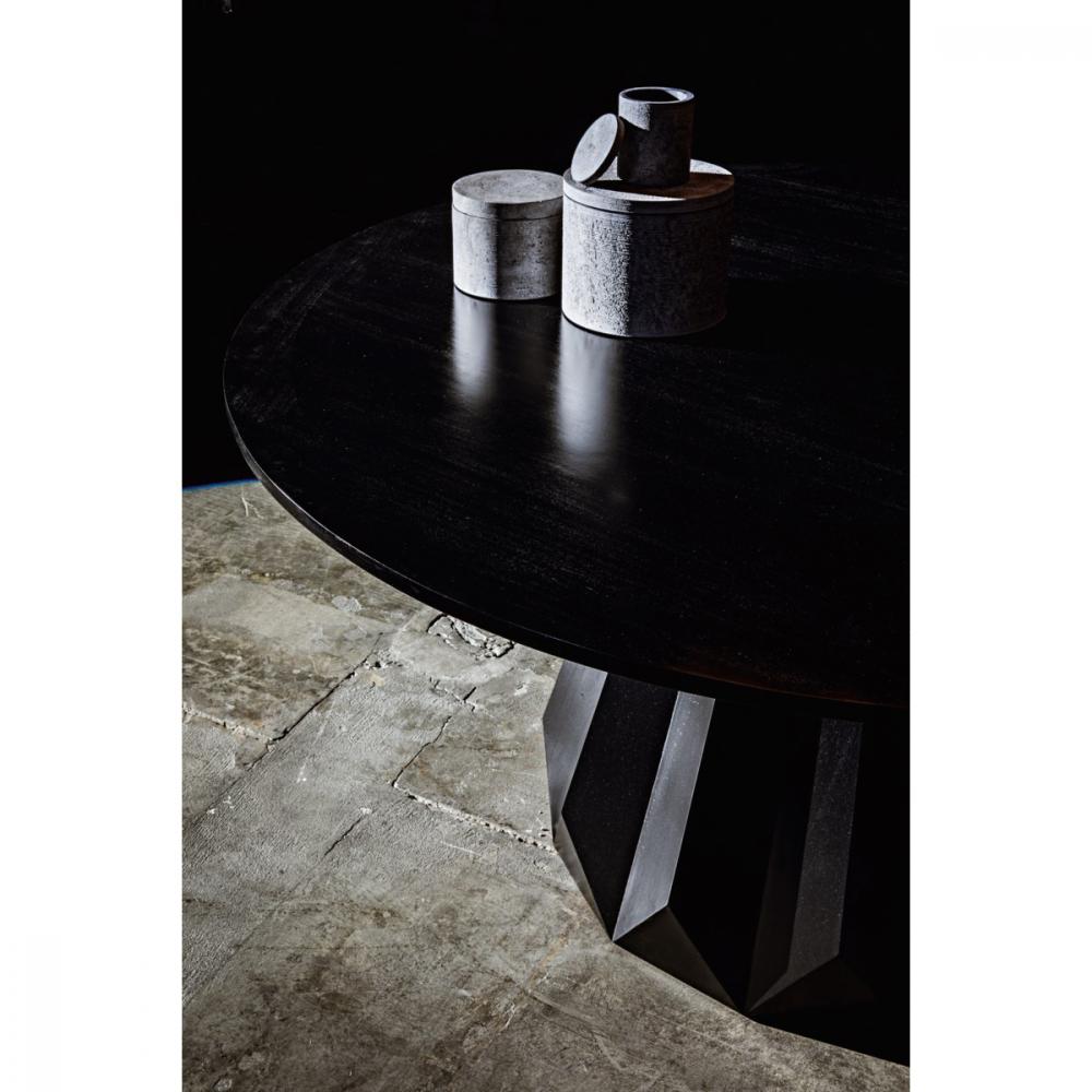 Fluted Pedestal Base Round Dining Table Mahogany Wood Black Finish 60 ...