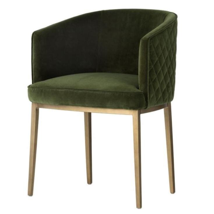 Forest Green Quilted Curved Barrel Back Dining Chair Armchair Antique Brass Legs