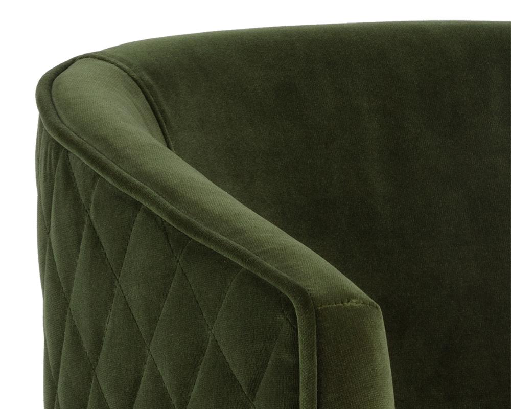 Forest Green Quilted Curved Barrel Back Dining Chair Armchair Antique Brass Legs