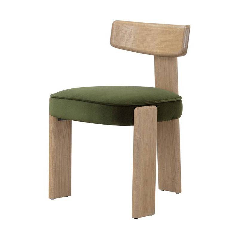 Forest Green & Solid Oak Wood 3 Leg Armless Dining Chair (Set of 2)