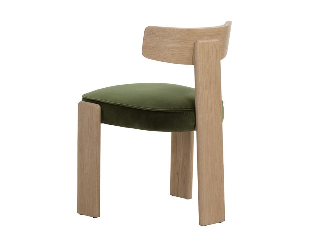 Forest Green & Solid Oak Wood 3 Leg Armless Dining Chair (Set of 2)