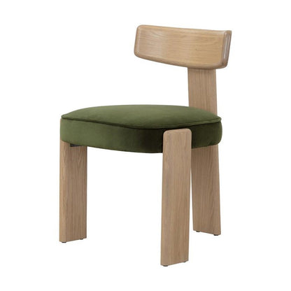 Forest Green & Solid Oak Wood 3 Leg Armless Dining Chair