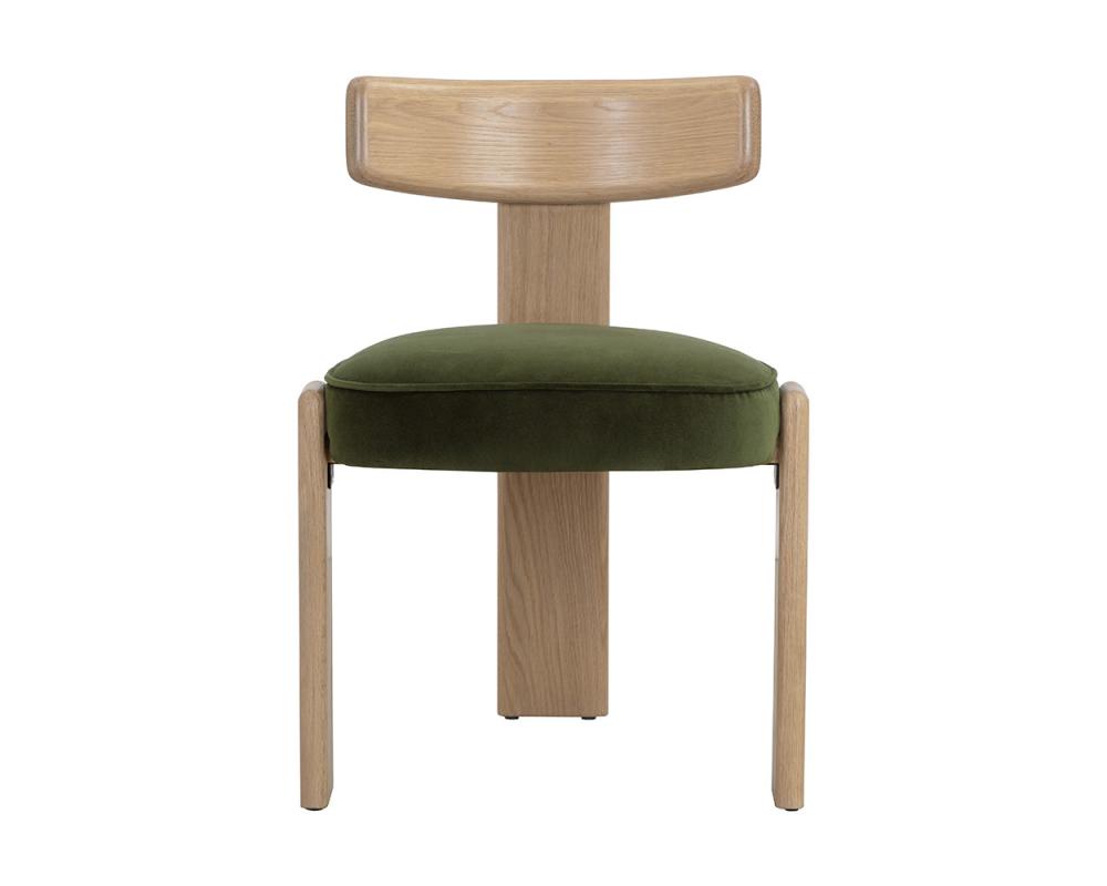 Forest Green & Solid Oak Wood 3 Leg Armless Dining Chair