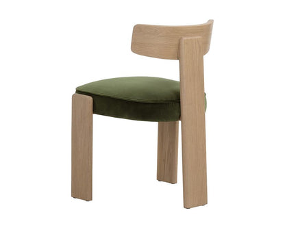 Forest Green & Solid Oak Wood 3 Leg Armless Dining Chair