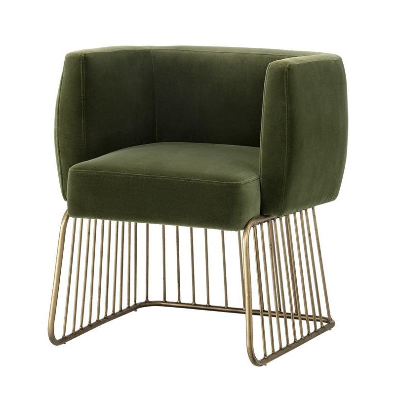 Forest Green Velvet Dining Chair Armchair Gold Cage Base