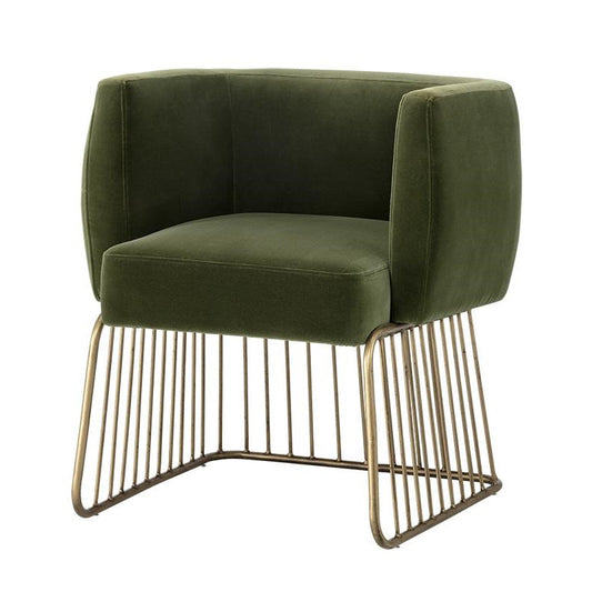 Forest Green Velvet Dining Chair Armchair Gold Cage Base