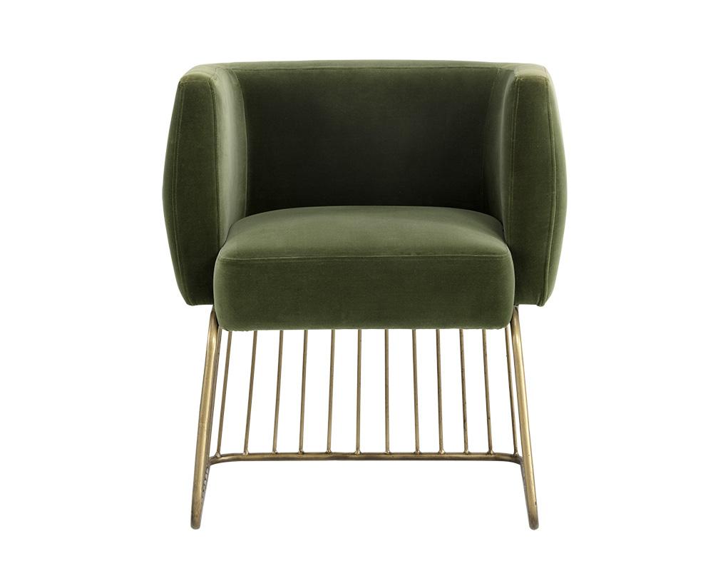 Forest Green Velvet Dining Chair Armchair Gold Cage Base