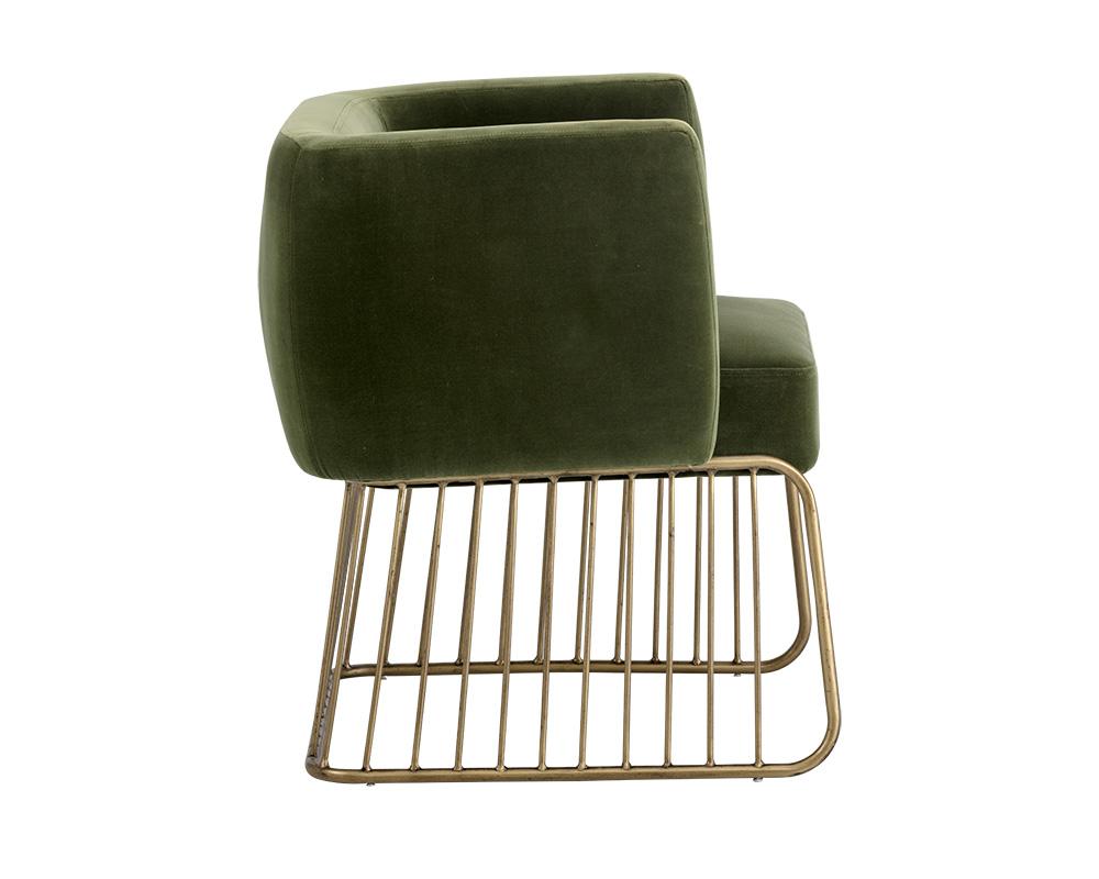 Forest Green Velvet Dining Chair Armchair Gold Cage Base