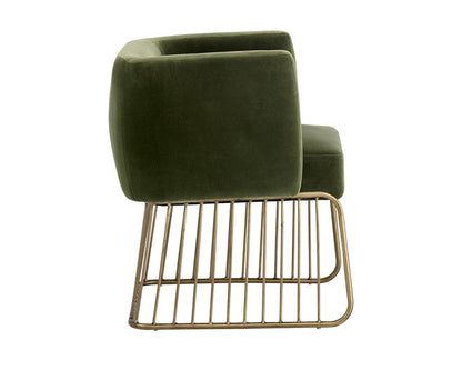 Forest Green Velvet Dining Chair Armchair Gold Cage Base