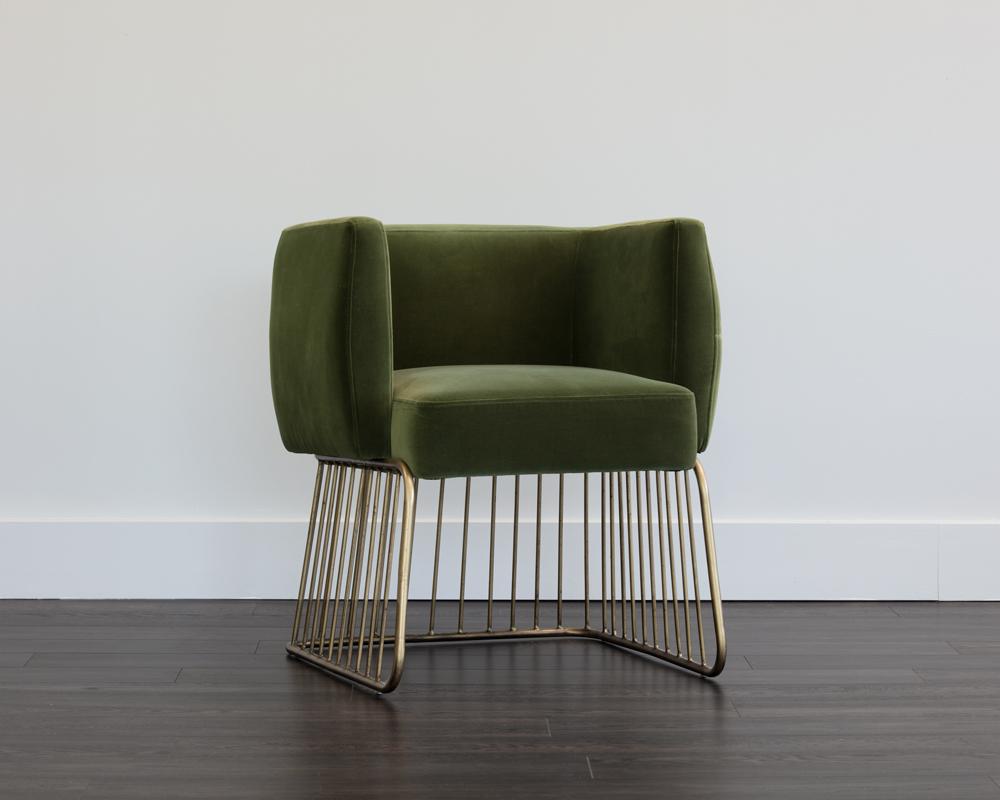 Forest Green Velvet Dining Chair Armchair Gold Cage Base