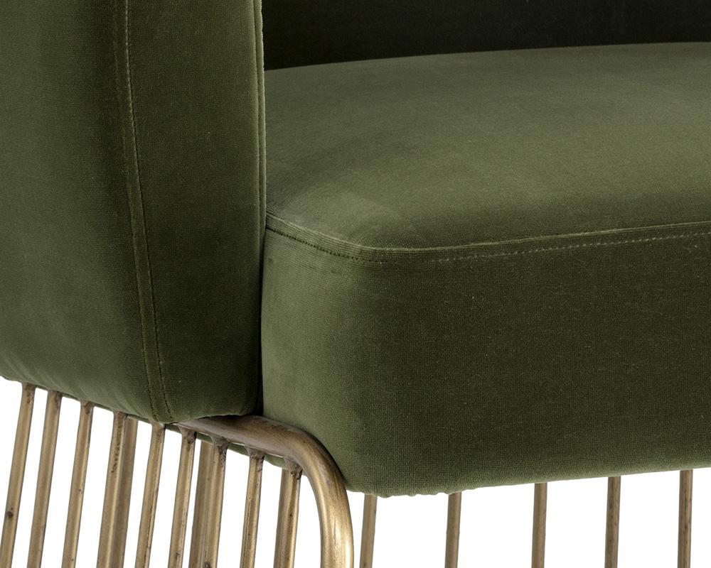 Forest Green Velvet Dining Chair Armchair Gold Cage Base