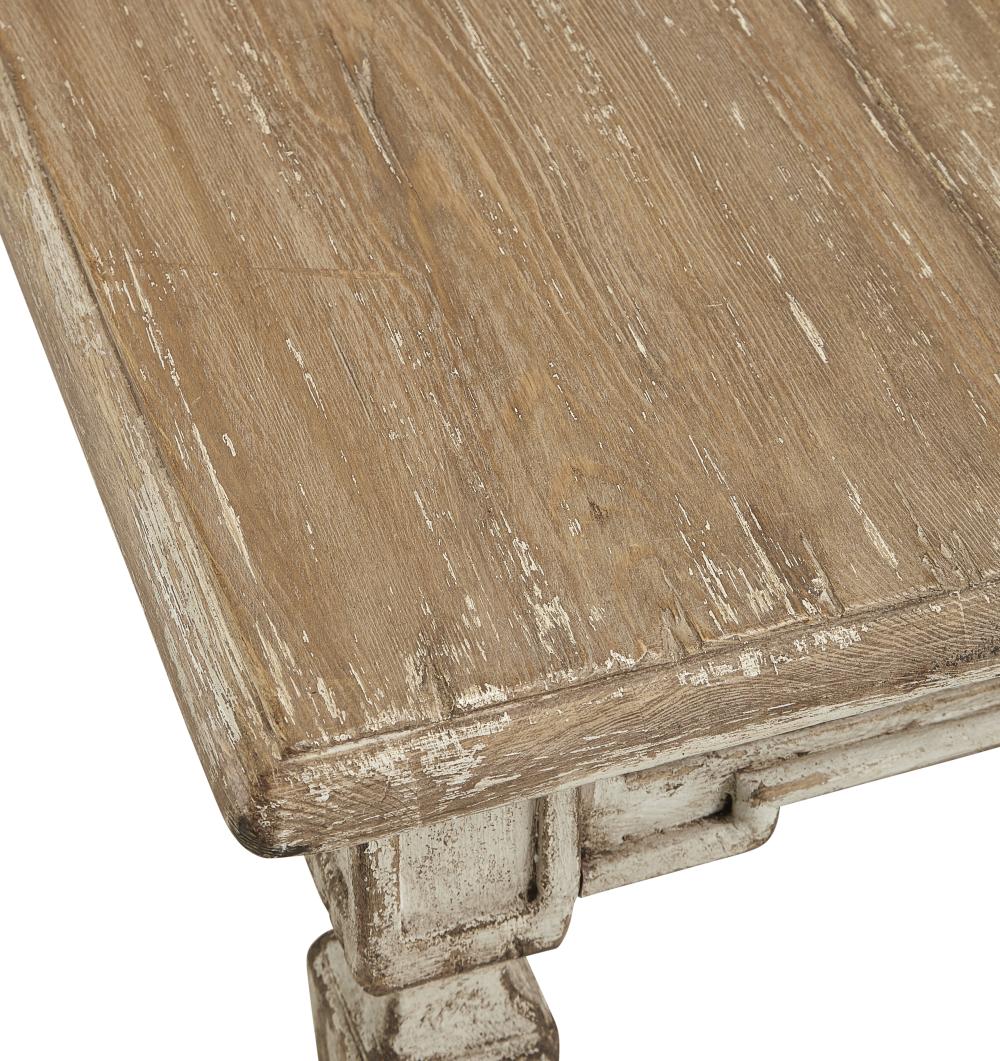 French Country Carved Leg Solid Pine Wood Rectangle Dining Room Table Distressed Finish 78 inch