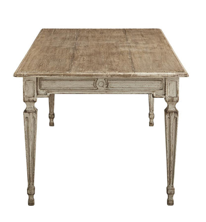 French Country Carved Leg Solid Pine Wood Rectangle Dining Room Table Distressed Finish 78 inch