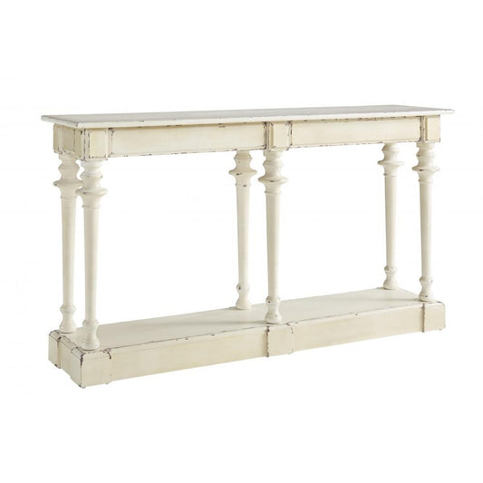 French Country Distressed Soft White Wood Console Table 72 inch