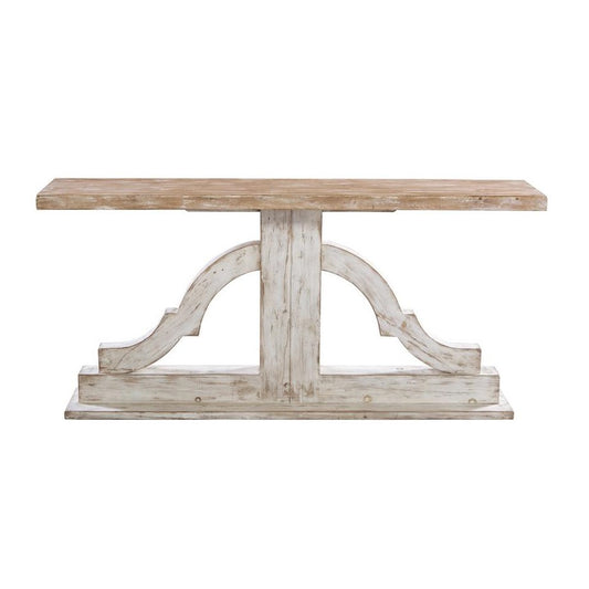 French Country Distressed Washed Bracket Wood Console Table 71 inch