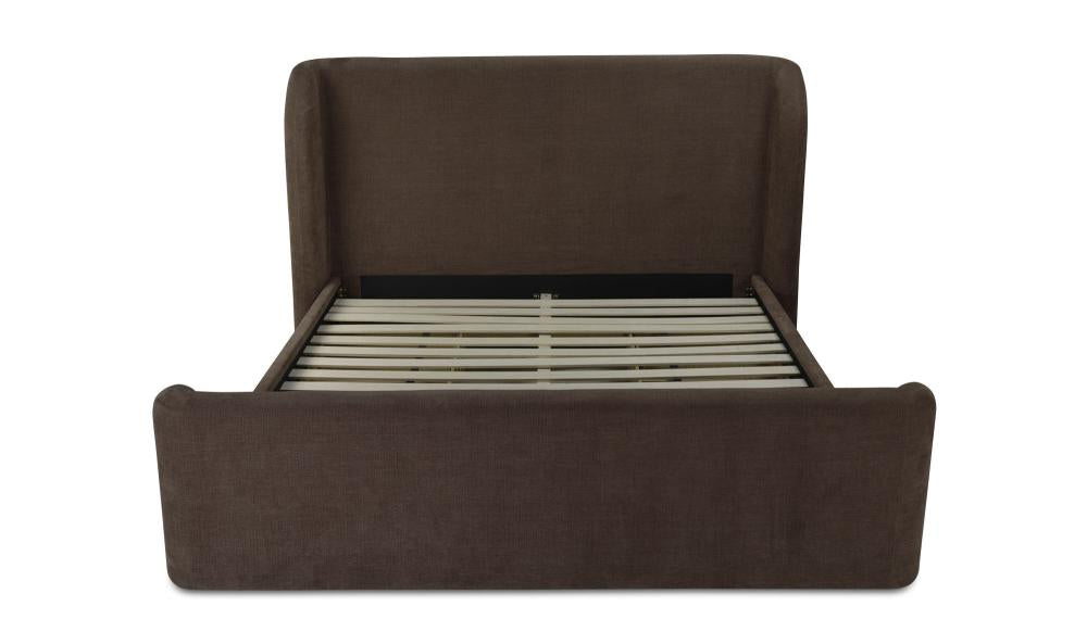 Fully Upholstered Brown Wingback Queen Bed Frame with Storage Drawers