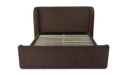 Fully Upholstered Brown Wingback Queen Bed Frame with Storage Drawers