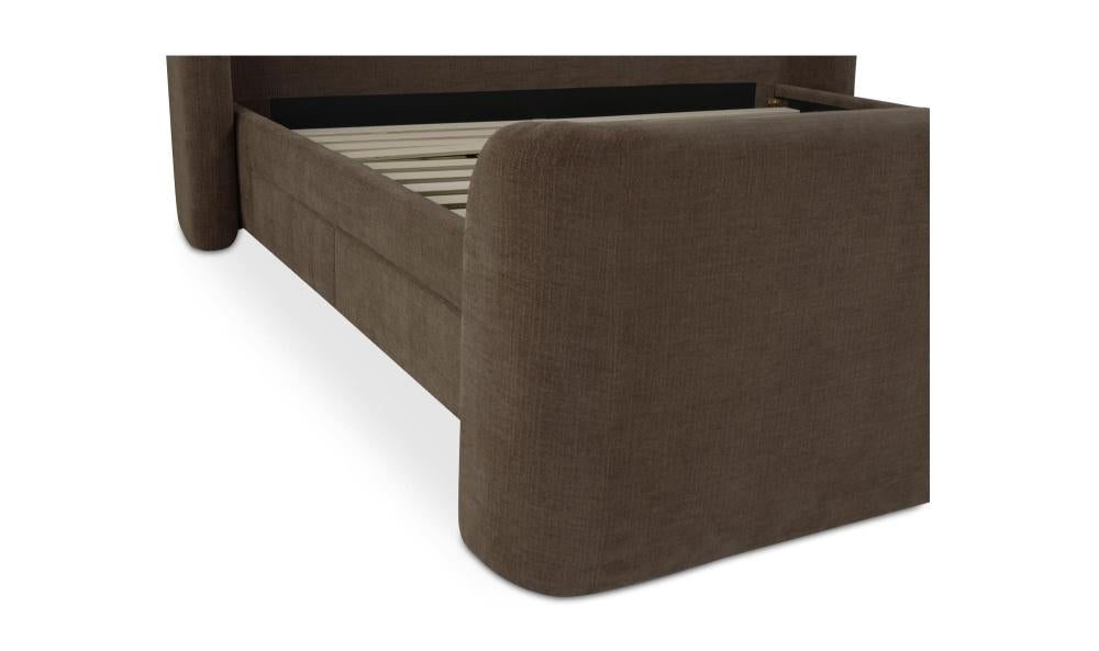 Fully Upholstered Brown Wingback Queen Bed Frame with Storage Drawers